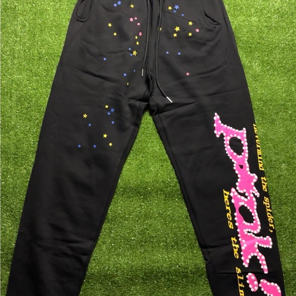 Black “PINK” Sp5der Pants